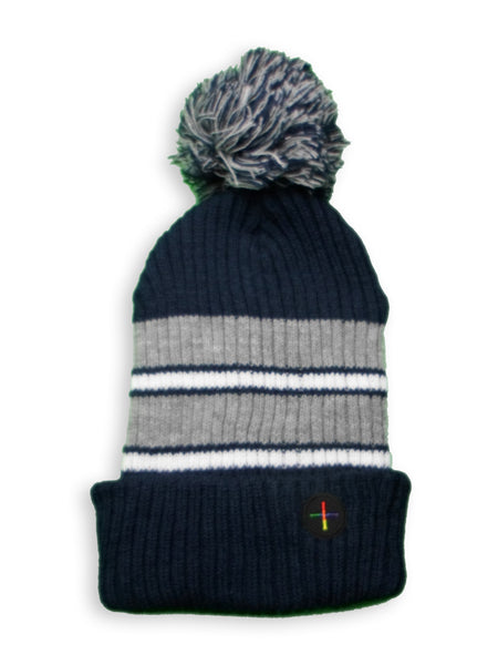 Navy & Grey, Tough Ridges, Pom Pom Ski Throwback Beanie